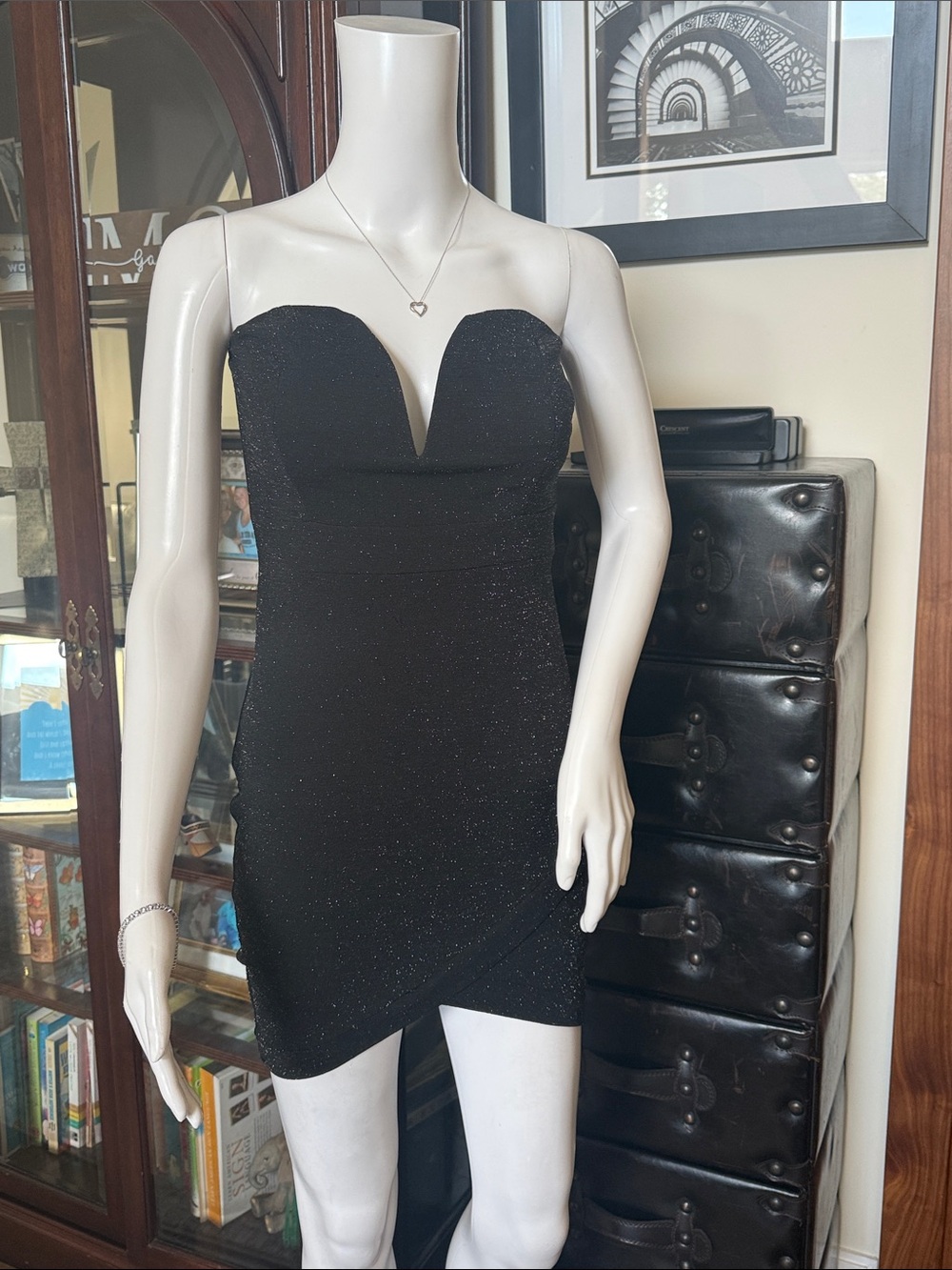 privy Black Sparkle Strapless Sweetheart Mini Dress